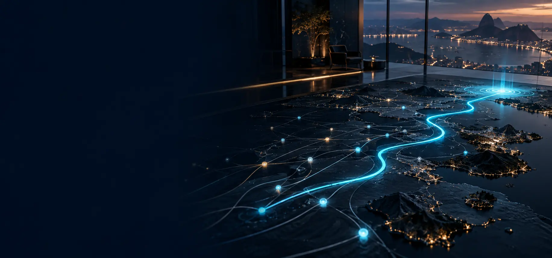 Diagnóstico estratégico digital com caminhos de decisão convergindo para uma direção clara